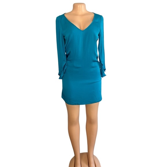 MILLY Aqua Stretch Silk Flutter Sleeve Butterfly Mini Dress - Picture 3 of 10